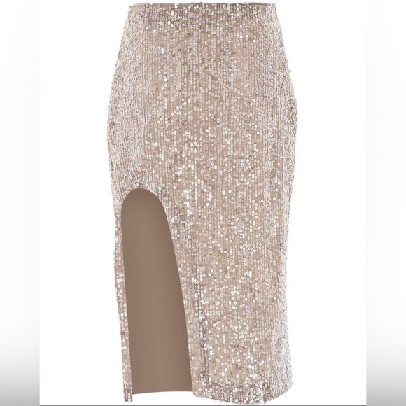 Zeynep Arcay NWT Sequin Slit Skirt in Nude - Picture 12 of 16